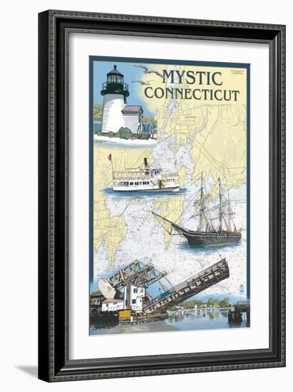 Mystic, Connecticut - Nautical Chart-Lantern Press-Framed Art Print