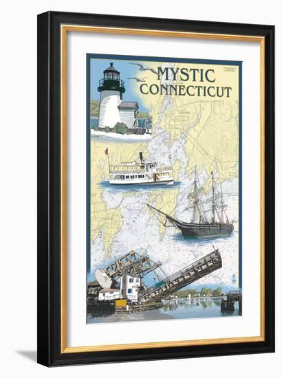 Mystic, Connecticut - Nautical Chart-Lantern Press-Framed Art Print