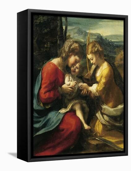 Mystic Marriage of St Catherine of Alexandria-Antonio Allegri Da Correggio-Framed Premier Image Canvas