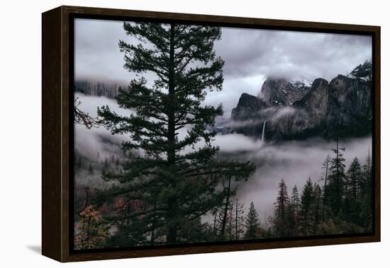 Mystical Fog Fills Yosemite Valley at Bridalveil Falls January National Parks-Vincent James-Framed Premier Image Canvas