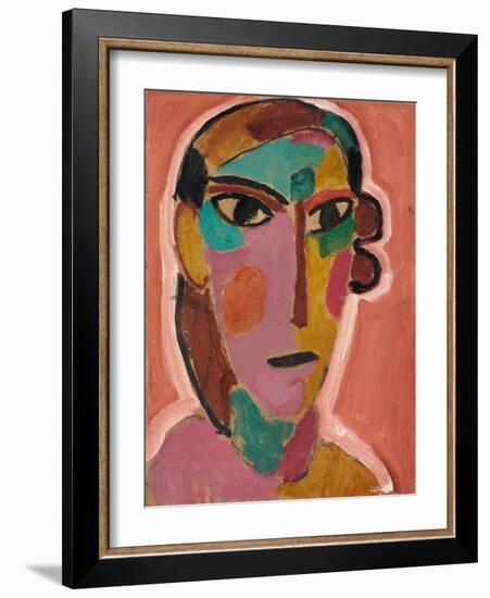 Mystical Head: Woman's Head on a Red Background, C. 1917 (Oil and Pencil on Board)-Alexej Von Jawlensky-Framed Giclee Print