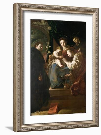 Mystical Marriage of St. Catherine and the Christ Child with Peter the Martyr, 1617-21-Domenico Fetti-Framed Giclee Print