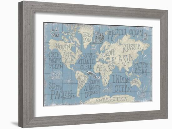 Mythical Map I Blue-Mary Urban-Framed Art Print