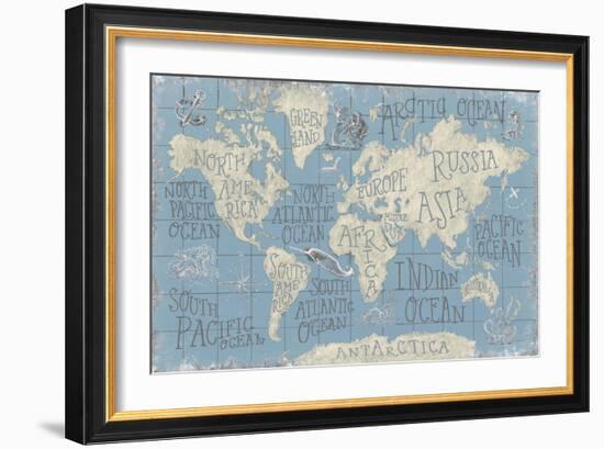 Mythical Map I Blue-Mary Urban-Framed Art Print