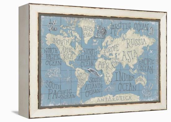 Mythical Map I Blue-Mary Urban-Framed Stretched Canvas