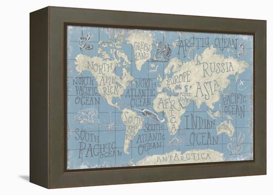 Mythical Map I Blue-Mary Urban-Framed Stretched Canvas