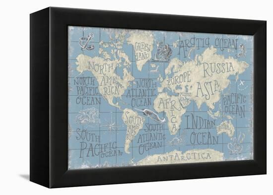 Mythical Map I Blue-Mary Urban-Framed Stretched Canvas