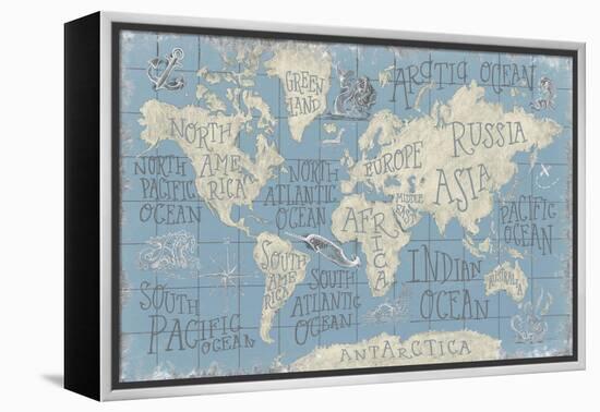 Mythical Map I Blue-Mary Urban-Framed Stretched Canvas