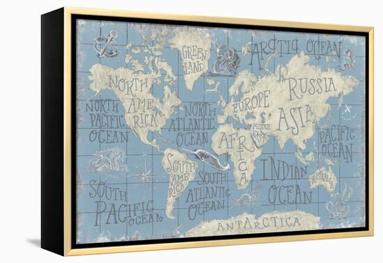 Mythical Map I Blue-Mary Urban-Framed Stretched Canvas