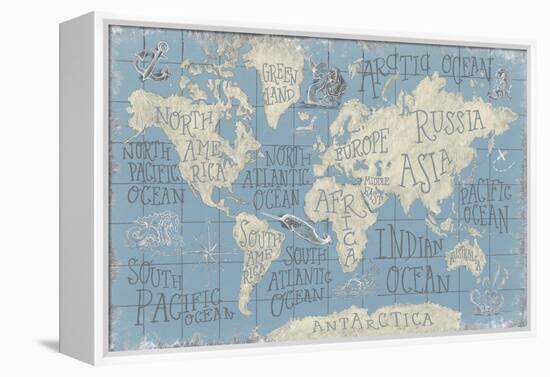 Mythical Map I Blue-Mary Urban-Framed Stretched Canvas