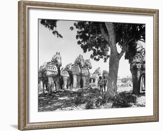 Mythological Statuary Lining the Roads of Countryside Near Sri Ramana Maharshi's Ashram-Eliot Elisofon-Framed Photographic Print