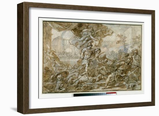 Mythology: “” Persee Weapon of the Head of the Meduse Changes into Stone Phinee and His Soldiers””-Francesco Solimena-Framed Giclee Print