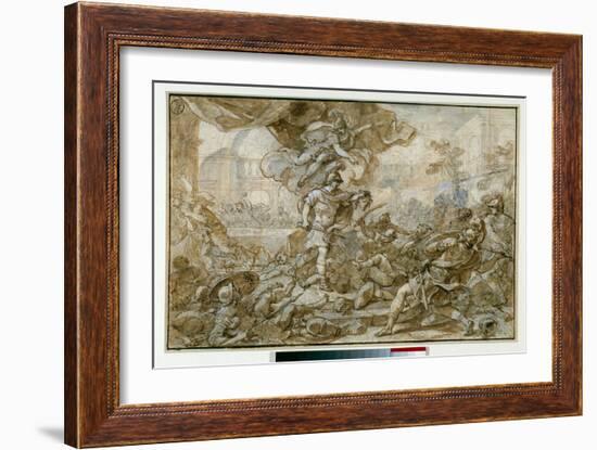 Mythology: “” Persee Weapon of the Head of the Meduse Changes into Stone Phinee and His Soldiers””-Francesco Solimena-Framed Giclee Print