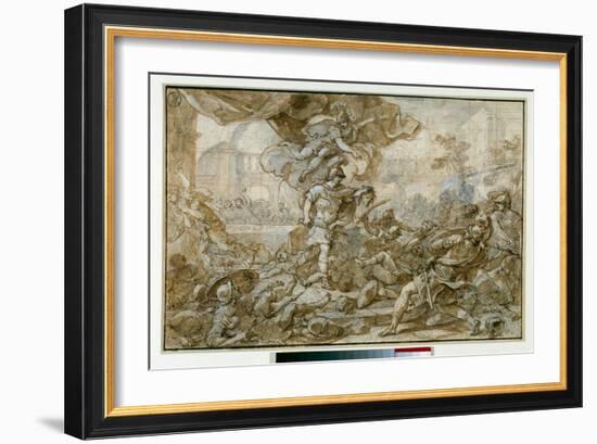 Mythology: “” Persee Weapon of the Head of the Meduse Changes into Stone Phinee and His Soldiers””-Francesco Solimena-Framed Giclee Print