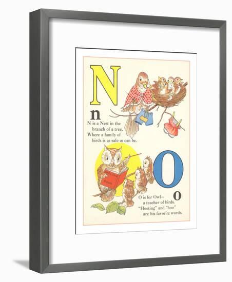 N is for Nest, O is for Owl-null-Framed Art Print