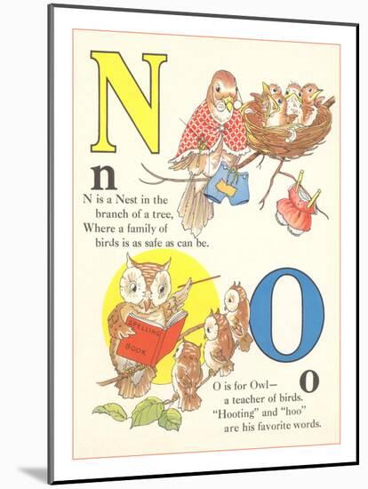 N is for Nest, O is for Owl-null-Mounted Art Print