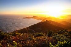 Dramatic Coastal Sunset with Island Peninsula and Golden Light Ocean-N K-Photographic Print