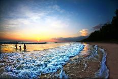 Dramatic Coastal Sunset with Island Peninsula and Golden Light Ocean-N K-Photographic Print