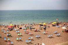 Summertime Beach near Ocean Crowded with Beach Chairs and People on Sunny Day-N K-Photographic Print