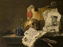 Vanitas Still Life with Skull, Papers, A Wax Seal and a Burning Log-N. L. Peschier-Premium Giclee Print