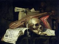 Vanitas Still Life with Skull, Papers, A Wax Seal and a Burning Log-N. L. Peschier-Laminated Giclee Print