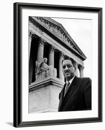 NAACP Chief Counsel Thurgood Marshall in Serious Portrait Outside Supreme Court Building-Hank Walker-Framed Premium Photographic Print