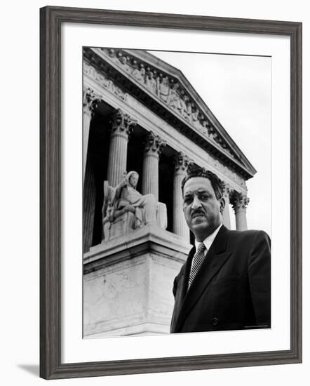 NAACP Chief Counsel Thurgood Marshall in Serious Portrait Outside Supreme Court Building-Hank Walker-Framed Premium Photographic Print