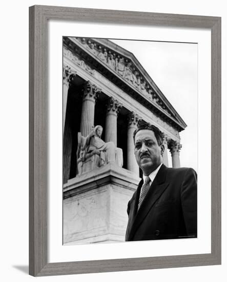 NAACP Chief Counsel Thurgood Marshall in Serious Portrait Outside Supreme Court Building-Hank Walker-Framed Premium Photographic Print