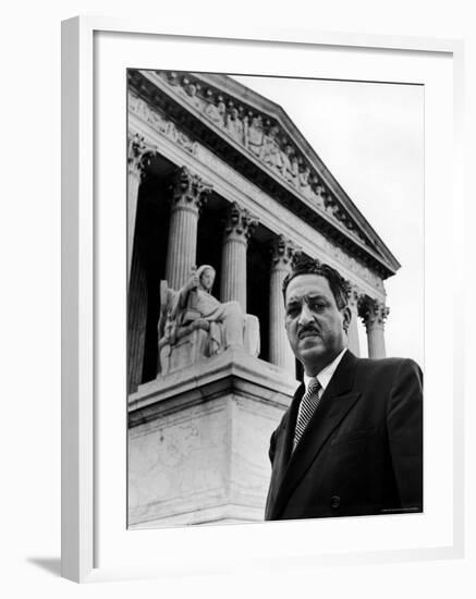 NAACP Chief Counsel Thurgood Marshall in Serious Portrait Outside Supreme Court Building-Hank Walker-Framed Premium Photographic Print