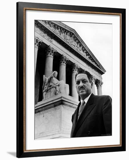 NAACP Chief Counsel Thurgood Marshall in Serious Portrait Outside Supreme Court Building-Hank Walker-Framed Premium Photographic Print