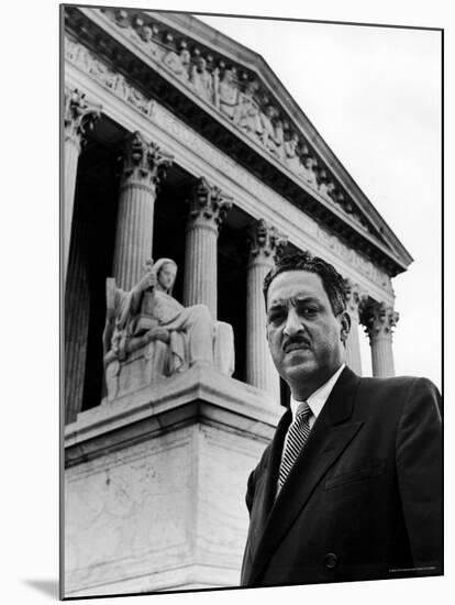 NAACP Chief Counsel Thurgood Marshall in Serious Portrait Outside Supreme Court Building-Hank Walker-Mounted Premium Photographic Print