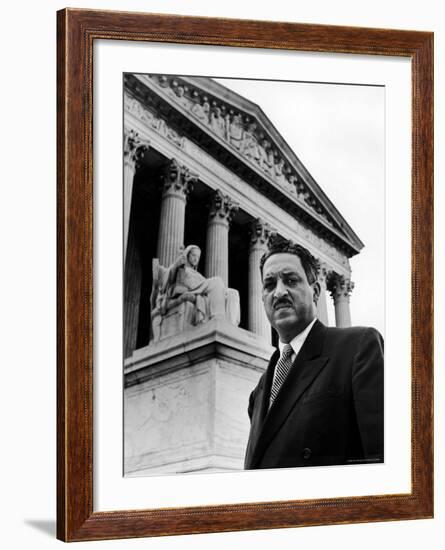 NAACP Chief Counsel Thurgood Marshall in Serious Portrait Outside Supreme Court Building-Hank Walker-Framed Premium Photographic Print