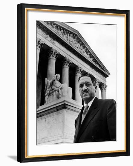 NAACP Chief Counsel Thurgood Marshall in Serious Portrait Outside Supreme Court Building-Hank Walker-Framed Premium Photographic Print