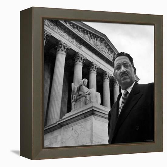 NAACP Chief Counsel Thurgood Marshall Standing on Steps of the Supreme Court Building-Hank Walker-Framed Premier Image Canvas