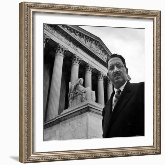 NAACP Chief Counsel Thurgood Marshall Standing on Steps of the Supreme Court Building-Hank Walker-Framed Premium Photographic Print