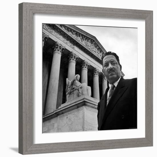 NAACP Chief Counsel Thurgood Marshall Standing on Steps of the Supreme Court Building-Hank Walker-Framed Premium Photographic Print