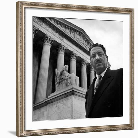 NAACP Chief Counsel Thurgood Marshall Standing on Steps of the Supreme Court Building-Hank Walker-Framed Premium Photographic Print