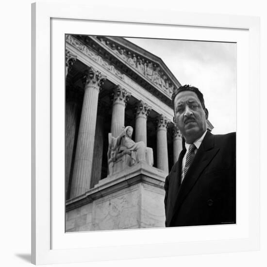 NAACP Chief Counsel Thurgood Marshall Standing on Steps of the Supreme Court Building-Hank Walker-Framed Premium Photographic Print