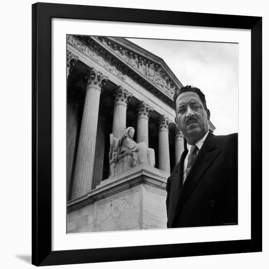 NAACP Chief Counsel Thurgood Marshall Standing on Steps of the Supreme Court Building-Hank Walker-Framed Premium Photographic Print