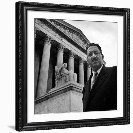 NAACP Chief Counsel Thurgood Marshall Standing on Steps of the Supreme Court Building-Hank Walker-Framed Premium Photographic Print