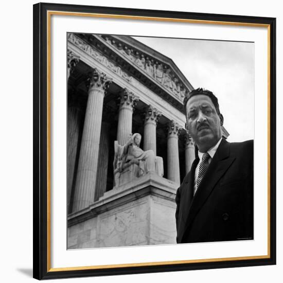 NAACP Chief Counsel Thurgood Marshall Standing on Steps of the Supreme Court Building-Hank Walker-Framed Premium Photographic Print