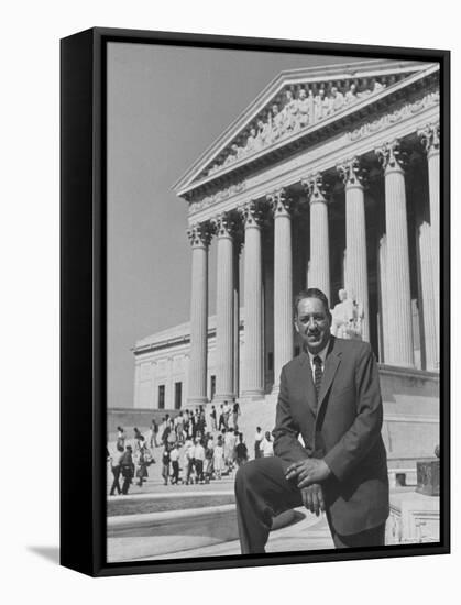 NAACP Lawyer Thurgood Marshall Posing in Front of the Us Supreme Court Building-Hank Walker-Framed Premier Image Canvas