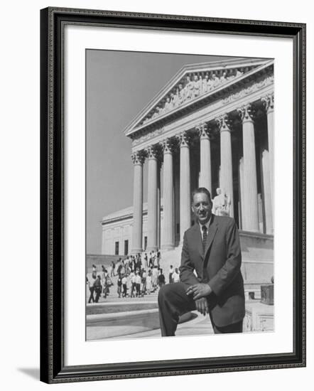 NAACP Lawyer Thurgood Marshall Posing in Front of the Us Supreme Court Building-Hank Walker-Framed Premium Photographic Print