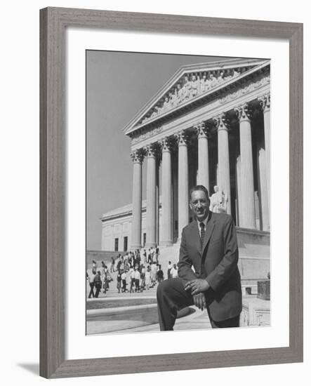 NAACP Lawyer Thurgood Marshall Posing in Front of the Us Supreme Court Building-Hank Walker-Framed Premium Photographic Print