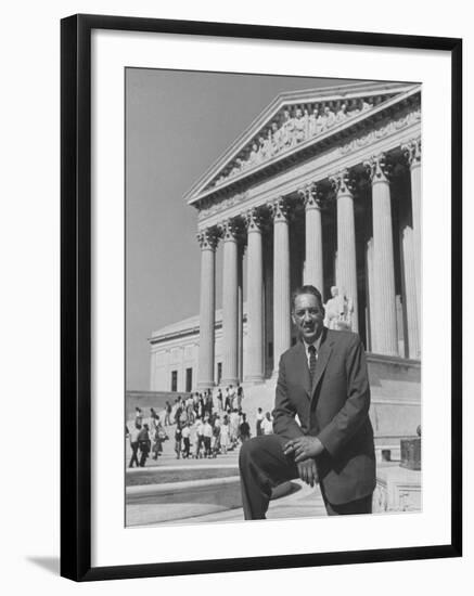 NAACP Lawyer Thurgood Marshall Posing in Front of the Us Supreme Court Building-Hank Walker-Framed Premium Photographic Print