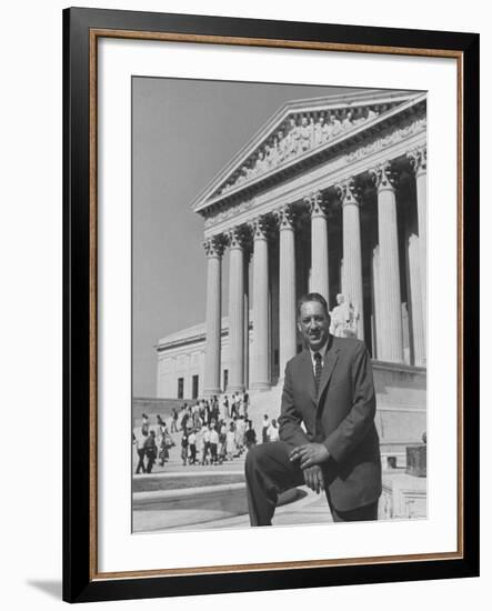 NAACP Lawyer Thurgood Marshall Posing in Front of the Us Supreme Court Building-Hank Walker-Framed Premium Photographic Print