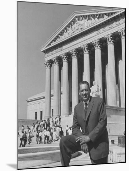 NAACP Lawyer Thurgood Marshall Posing in Front of the Us Supreme Court Building-Hank Walker-Mounted Premium Photographic Print