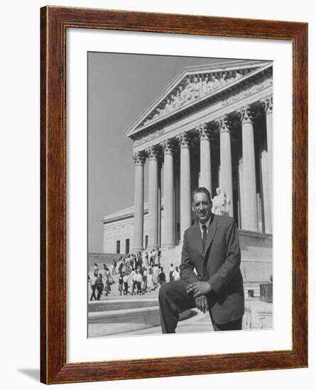 NAACP Lawyer Thurgood Marshall Posing in Front of the Us Supreme Court Building-Hank Walker-Framed Premium Photographic Print