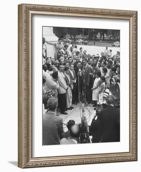 Naacp Lawyer Thurgood Marshall Speaking to the Press-Ed Clark-Framed Photographic Print