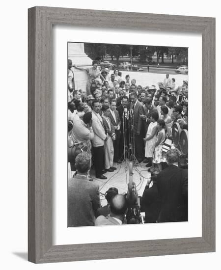 Naacp Lawyer Thurgood Marshall Speaking to the Press-Ed Clark-Framed Photographic Print